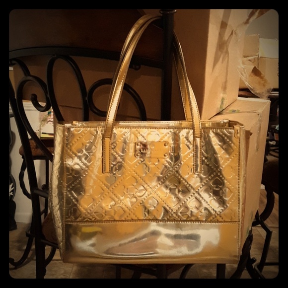 Kate Spade New York Gold Patent Leather Tote Bag. - Picture 7 of 15